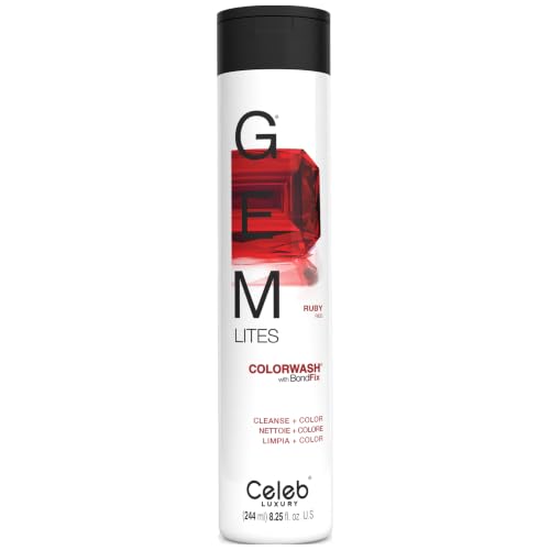 Celeb Luxury Gem Lites Colorwash, Professional Semi-Permanent Hair Color Depositing Shampoo, Ruby