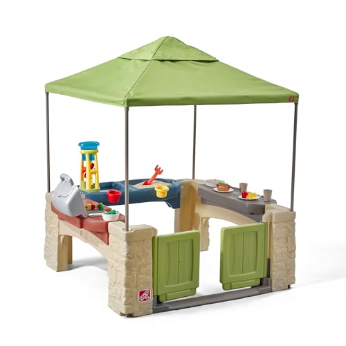 Step2 All Around Playtime Patio with Canopy Playset – Shaded Outdoor Playhouse for Kids with Realistic, Interactive Features, Room for Multiple Toddlers to Play – Dimensions: 60" H x 47.5" W x 47.5" D