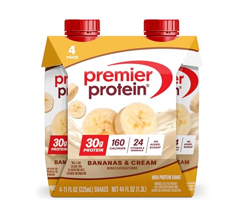 Premier Protein, 30g Shakes Bananas and Cream, 44 Fl Oz, Pack of 4