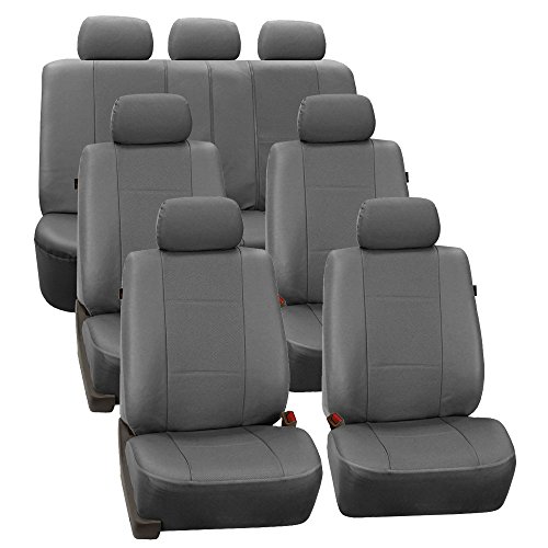 FH Group Three Row Car Seat Covers Deluxe Leatherette with 7 Seater, Airbag Compatible and Rear Split Bench– Universal