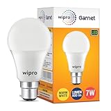 Wipro Garnet 7W LED Bulb for Home Office Warm White 2700K B22 Base220 degree Light coverage 4Kv Surge Protection 400V High Voltage Protection Energy Efficient Pack of 1
