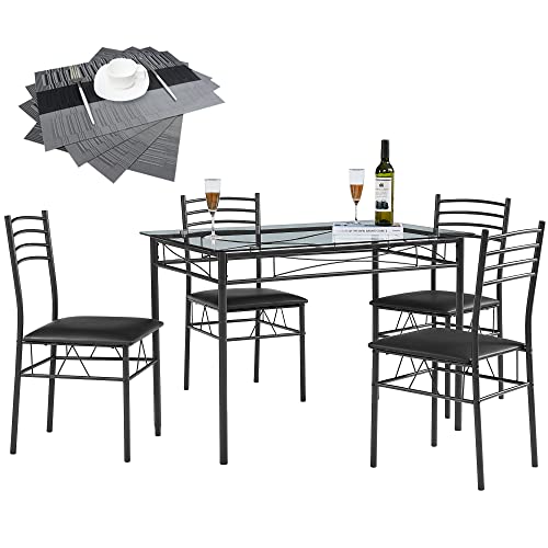 VECELO Black Dining Table with 4 Chairs Sophisticated, chic, and designed to entertain and impress.