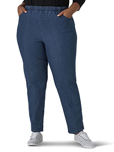 Chic Classic Collection Women's Plus Size Stretch Elastic Waist Pull-On Pant, Mid Shade Denim, 22 Plus