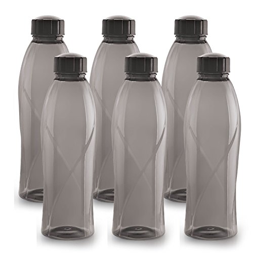 CELLO Texas PET Bottle | Leak Proof and Break Proof | Perfect for School, College, Work, and Outdoor Adventures Water Bottle | 1 Litre, Set of 6 | Bla