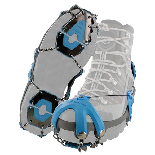 YakTrax Summit Heavy Duty Traction Hiking Cleats, Triangular Carbon Steel Spikes with Stainless Steel Chain Links, Provides Traction In Ice & Snow, Black/Blue- Small 38-40