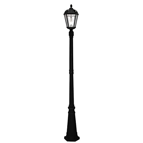 Gama Sonic Solar Outdoor Lamp Post Light, Black Cast Aluminum and Beveled Glass Panels, 10-Year Royal Bulb, Warm White LED with Omni-Direction Reflector, 87-inch Height, 98B001 (Upgraded Panel)