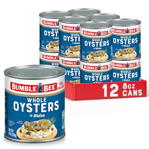Bumble Bee Premium Select Whole Canned Oysters, 8 oz Cans (Pack of 12) - Ready to Eat - 14g Protein per Serving - Gluten Free