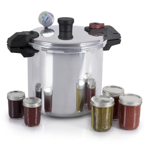 T-fal Pressure Cooker Aluminum Pressure Canner, 22 Quart, 3 PSI Settings, Cookware, Pots and Pans, Large Capacity, Cooling Racks, Recipe Booket, Canning Vegetables, Meats, Poultry, Seafood, Silver