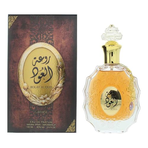 Rouat Al Oud EDP - Eau De Parfum 100ML (3,4 onças) | Enchanting & corajoso | Mistura única de Notas Inclui cardamomo, Tamarindo, Oud, Vetiver, e bergamota | Essencial todos os dias | por Lattafa