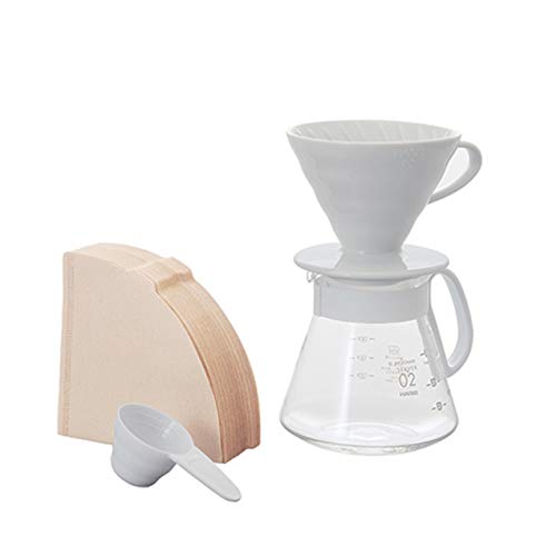 Hario V60 Ceramic Pour Over Coffee Set, Size 02, WhiteCoffee Gator Pour Over Coffee Maker - 14oz High Heat Borosilicate