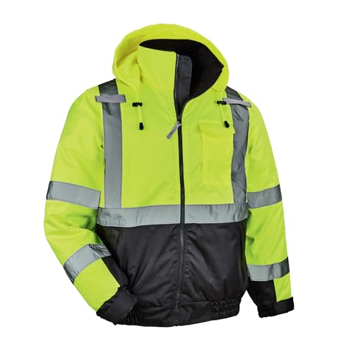 Ergodyne Unisex Adult Hi Vis Safety GloWear 8377 Type R Class 3 Lime Quilted Bomber Jacket, X-Large, Lime, X-Large US