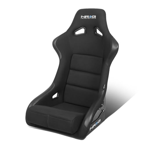 NRG Innovations NRG-FRP-301 Fiber Glass Fixed Back Bucket Racing Seat (Large), 4pt Harness Compatibility, Black Seat Cover, 23“W X 35"H X 18"D