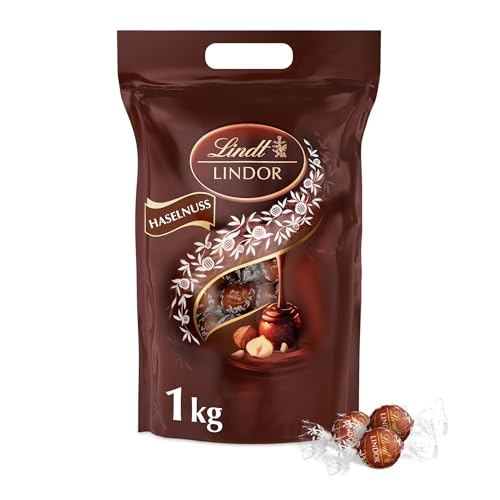 (-30%) Lindt LINDOR, Haselnuss-Milch Schokolade Kugel Beutel, 1 kg Beutel wiederverschließbar, ca. 80 Kugeln, Großpackung, Pralinen-Geschenk, Schokoladengeschenk
