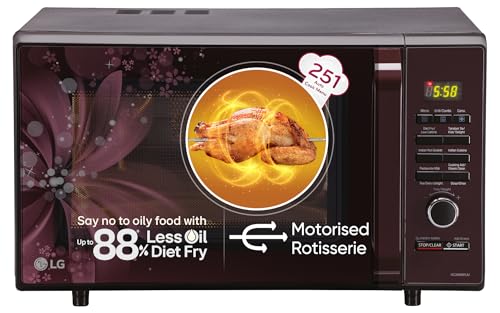 LG 28 L Convection Microwave Oven (MC2886BRUM, Black, 360° Motorised Rotisserie for Bar-be-queing, Diet Fry, Ghee in 12Mins, 251 Auto Cook Menu, Stain