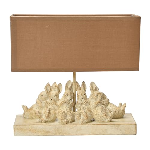 Whitewashed Rabbit Table Lamp with Sand Colored Linen Shade