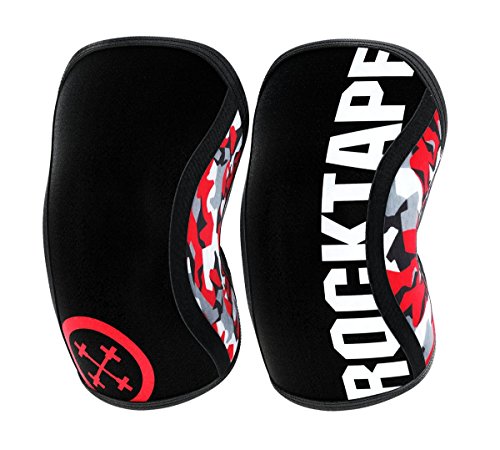 Rocktape Knee Sleeves, 2-Pack, Competition Grade, 5mm Thickness, Compression Neoprene, Extra Long for VMO Support, Assassins, Red, L
