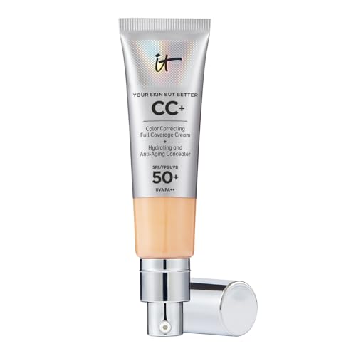 IT Cosmetics CC+ Cream (Medium) - Natural Full Coverage Foundation With SPF 50+, Color Corrector & Anti-Aging Hydrating Serum, Hyaluronic Acid + Peptides, Lightweight - 1.08 fl oz