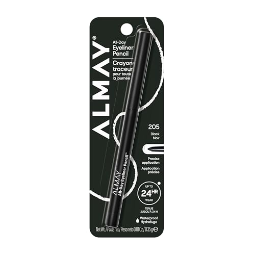 Almay All-Day Eyeliner Pencil, Hypoallergenic, Cruelty-Free, Smudge-Proof, Ophthalmologist Tested, Long Wearing and Water Resistant, 205 Black, 0.01 oz