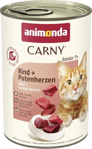 🔥 STARKER PREIS (-48%) animonda Carny Katzen Nassfutter Senior Rind + Putenherzen (6 x 400g), Katzenfutter nass ohne Getreide ohne Zucker für Katzen ab 7 Jahren mit frischen und fleischigen Zutaten