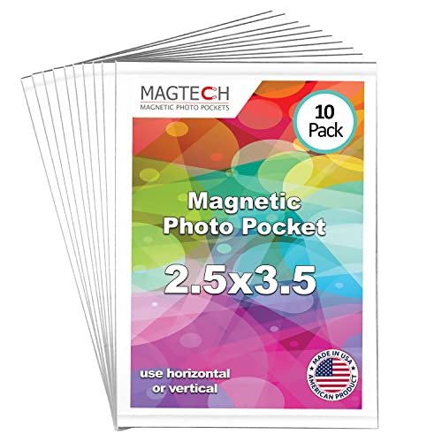Magtech Magnetic Photo Pocket Picture Frame, White, Holds 2.5 x 3.5 Inches Photos, 10 Pack, Made in the USA (12310)