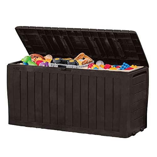 Keter Marvel Plus 71 Gallon Resin Outdoor Storage Box for Patio Furniture Cushions, Throw Pillows, Garden Tools and Pool Floats, Brown