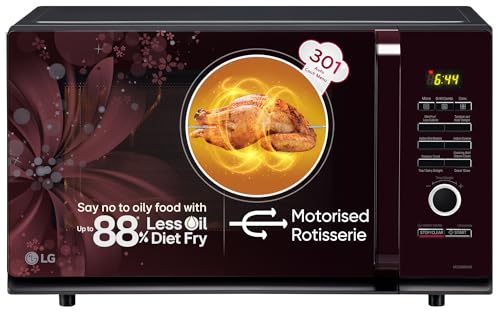 LG 32 L Convection Microwave Oven (MC3286BRUM, Black, 360° Motorised Rotisserie for Bar-be-queing, 301 Auto Cook Menu, Stainless steel cavity, Indian 