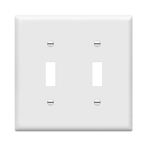 ENERLITES Toggle Light Switch Wall Plate, Gloss Finish, Size 2-Gang 4.50" x 4.57", Double Switch Cover, Unbreakable Polycarbonate Thermoplastic, 8812-W, White