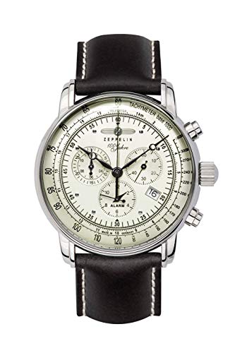 Zeppelin Uhr 100 Jahre Chronograph Alarm Leuchtblatt 8680, White, Standard Size, Strap.