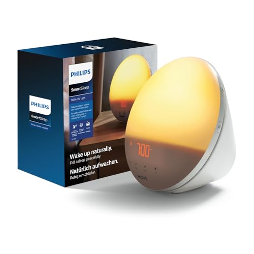 (-40%) PHILIPS SmartSleep Wake-up Light – Nachttischlampe und Wecker mit USB, Farbige Sonnenaufgangssimulation, 20 Helligkeitseinstellungen, 7 natürliche Wecktöne, Mitternacht-Lichtfunktion, Modell HF3532-01