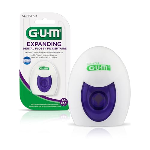 GUM Expanding Dental Floss, Waxed Woven Floss for Adults, Plaque Remover for Tight Spaces Between Teeth, Unflavored, 1 Count