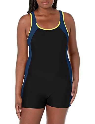BeautyIns Womens One Piece Swimsuit Boyleg Swimwear Sports Boy short Swimming Costume Yellow, Colorblock(prime), Size 44