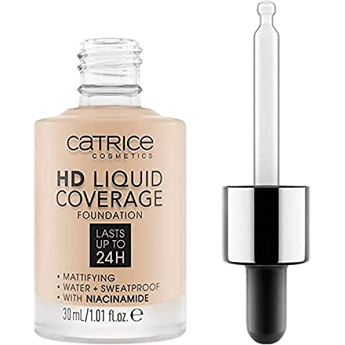 Catrice | HD Liquid Coverage Foundation | 24H Wear, Matte Finish, High Coverage, Waterproof Formula with Niacinamide | Vegan & Cruelty Free (010 | Light Beige)