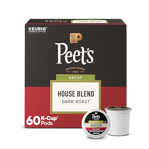 Peet's Coffee, Dark Roast Decaf Keurig K-Cup Pods - Decaf House Blend 60 Count (6 Boxes of 10 K-Cup Pods)