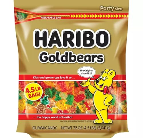 HARIBO Gummi Candy, Original Goldbears Gummy Bears, 72 Ounce Resealable Party Size Bag, Delicious Soft & Chewy Sweet Snacks, Assorted Fruity Flavors