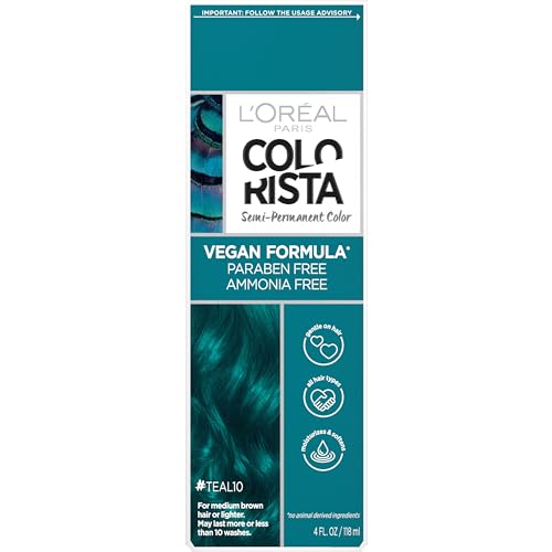 L'Oreal Paris Colorista Semi Permanent Hair Color for Brunettes, Color Depositing Hair Mask Formula, Teal(Packaging may vary)