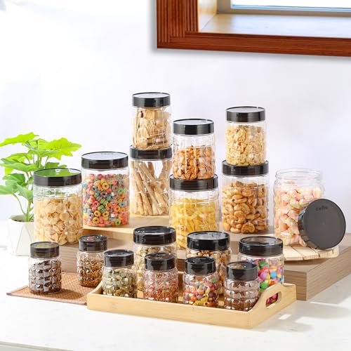 Checkers Kitchen Storage Container Box Set of 18 Pcs Grey (6x300ml, 6x650ml, 6x1200ml) | Transparent Unbreakable Fridge Safe Stackable Airtight Storag