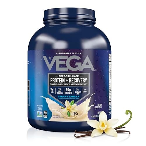 Sport Vegan Protein Powder + Recovery - 30g Plant Based Protein per Serving, Vanilla, 45 Servings, 5g BCAAs, Probiotics, NSF Certified, For Shakes & Smoothies, 4.1lbs (Packaging May Vary)