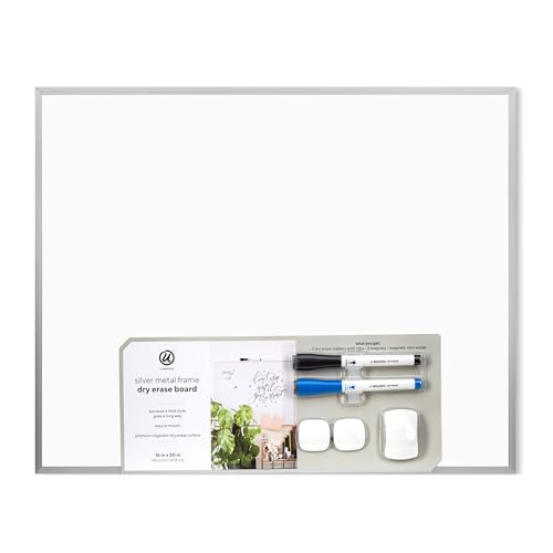 U Brands Magnetic Dry Erase Board White Board, 16" x 20", Silver Aluminum Frame, Includes Markers, Magnets, an