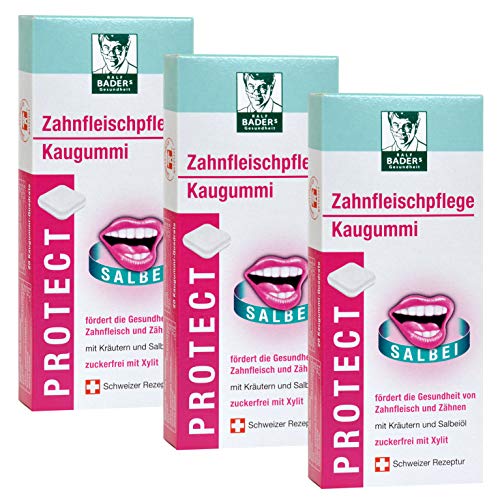⚡ BLITZDEAL (-60%) BADERs PROTECT Zahnfleischpflege Kaugummi aus der Apotheke. Mit Kräutern, Salbeiöl und Xylit. 3 x 20 Kaugummi-Quadrate