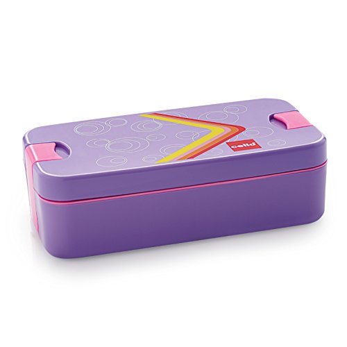 CELLO Food Mate Snap Lock Plastic Lunch Box, 713ml, Violet | 2 Compartment with 2 Side Lock for School Kids and Adults | Leak-Proof Snacks Tiffin Box 
