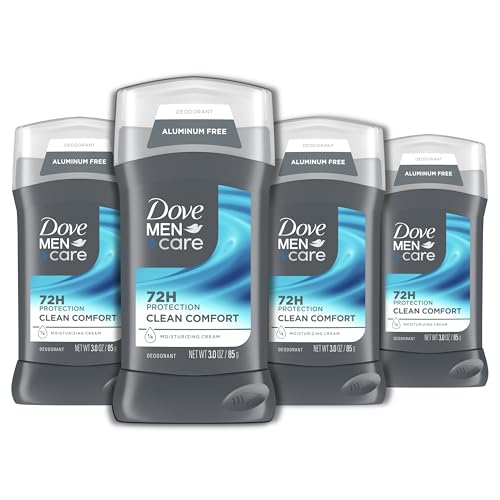 DOVE MEN + CARE Deodorant Stick for Men Clean Comfort 4 Count Aluminum Free 72-Hour Odor Protection Mens Deodorant with 1/4 Moisturizing Cream 3 oz (Pack of 4)