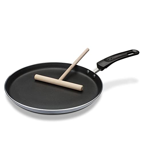 🔥 SELTEN SO GÜNSTIG (-51%) GSW Crêpe-Pfanne – flache Pfanne für Crêpes, Pancakes, Palatschinken und Eierspeisen, inkl. Teigverteiler, auch für Induktion, Antihaftbeschichtung – Aluminium, 26 cm