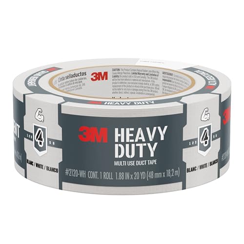 3M Multi-Use Colored Duct Tape, White with Strong Adhesive and Water-Resistant Backing, Multi-Surface 3M Duct Tape for Indoor and Outdoor Use, 1.88 Inches x 20 Yards, 1 Roll (3920-WH)