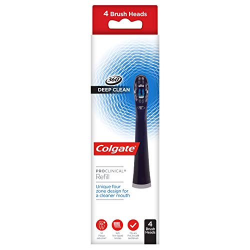 Colgate 360 Deep Clean Proclinical Refill Toothbrush Heads, Soft Bristle Heads for Plaque Removal, Pack of 4