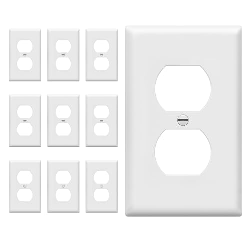 ENERLITES Duplex Wall Plates Kit, Electrical Outlet Covers, Standard Size 1-Gang 4.50" x 2.76", Unbreakable Polycarbonate Thermoplastic, Electric Receptacle Plug Covers, 8821-W-10PCS, White, 10 Pack