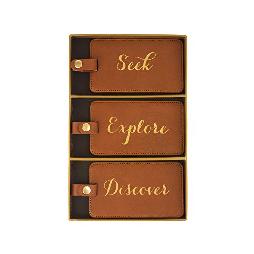 WORLD TRAVELER Luggage Tag Set - 3 Pack Baggage Tags Identifiers with ID Cards - Faux Leather Luggage Tags for Suitcases