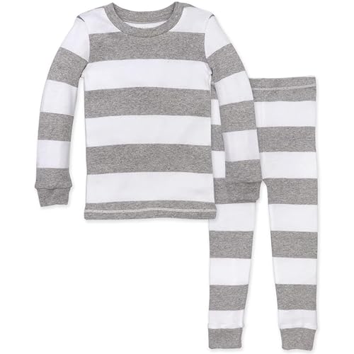 Burt's Bees Baby baby boys Pajamas, Tee Pant 2-piece Pj Set, 100% Organic Cotton and Toddler Pajama Bottoms, Heather Grey Rugby Stripe, 4T US
