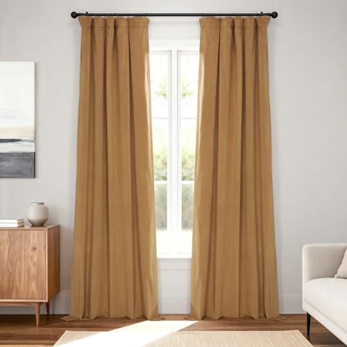 HPD Half Price Drapes Signature Velvet Thermal Blackout Curtains for Living Room 108 Inch Long (1 Panel) Rod Pocket Insulated Blackout Curtains for Bedroom Window Curtains, 50W x 108L, Amber Gold