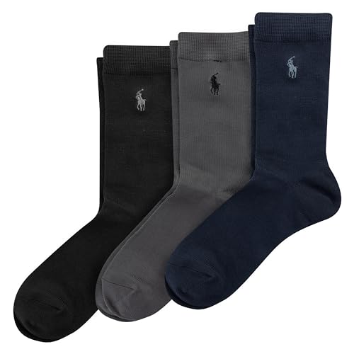 Polo Ralph Lauren Boys Supersoft Dress Socks - 3 Pair Pack Yarn And Stay Top Super Soft Crew, Navy Assorted, 9-11 US