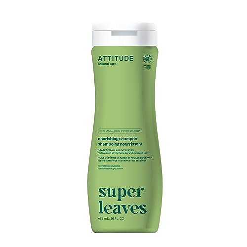 ATTITUDE Nourishing Hair Shampoo, EWG Verified, For Dry and Damaged Hair, Naturally Derived Ingredients, Vegan and Plant Based, Grapeseed Oil and Olive Leaves, 16 Fl Oz